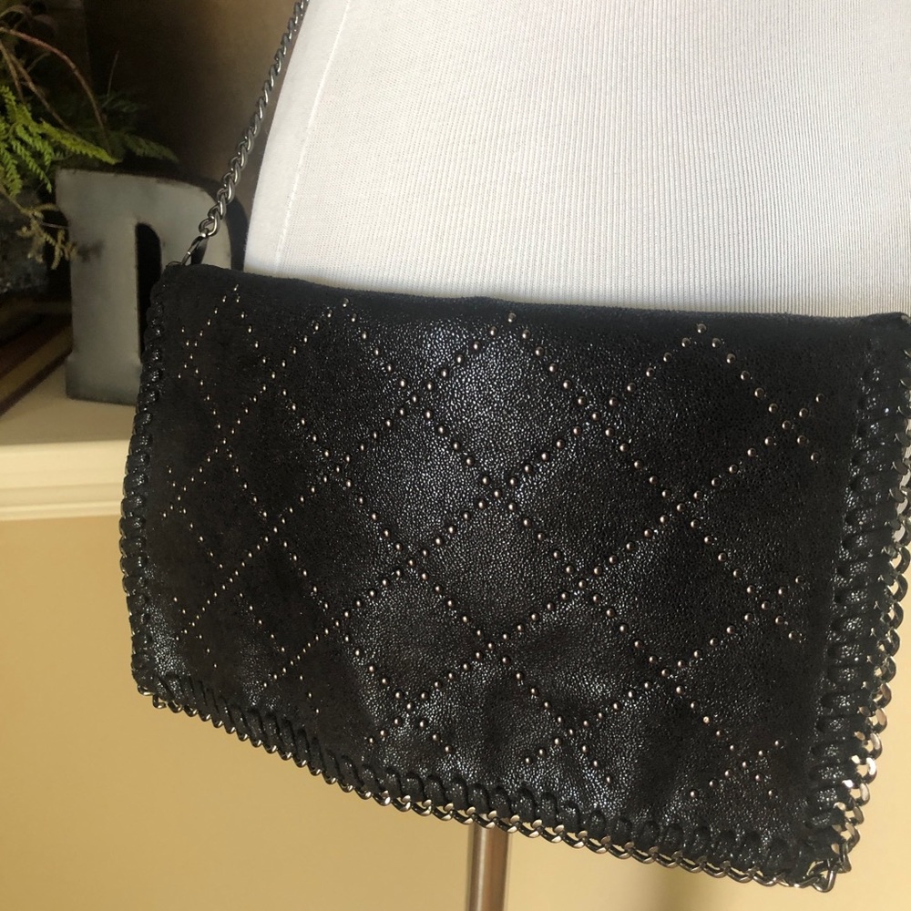 Black Studded Fold Over Crossbody